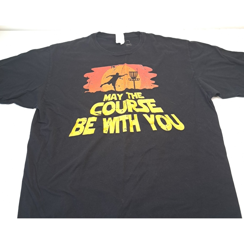 Disc Golf T-Shirt Men's XL‎ Black 100% Cotton "May The Course Be With You" Gift